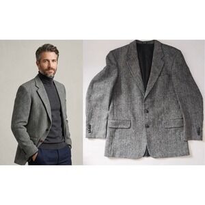 Vintage Andhurst Blazer Mens 42L Grey Herringbone 100% Wool 2-Button Sport Coat